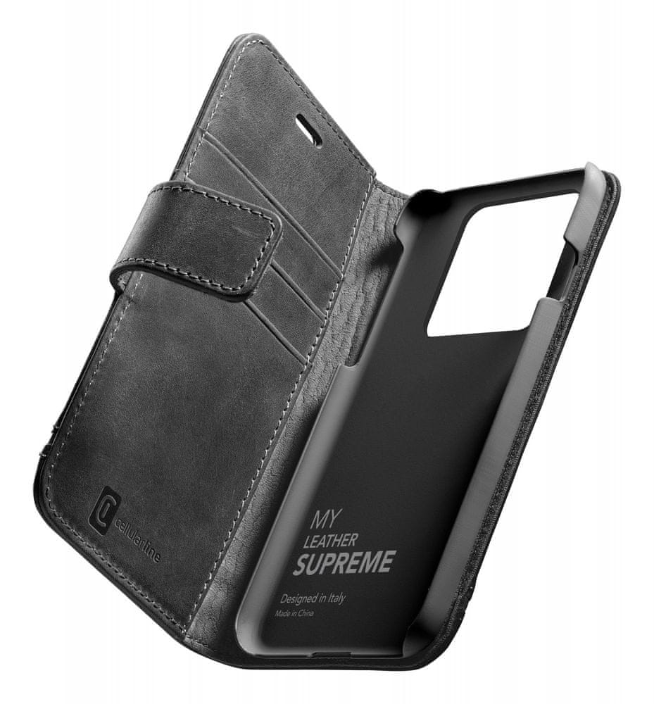 CellularLine Prémiové kožené puzdro typu kniha Supreme pre Apple iPhone 13 Pro SUPREMECIPH13PROK, čierne